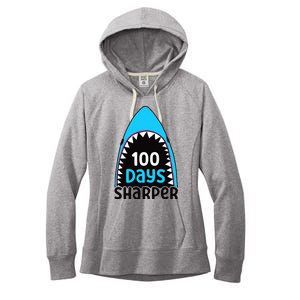 100 Days Sharper Boy Shark 100th Day Of School Women's Fleece Hoodie