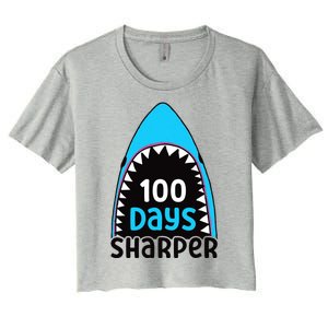 100 Days Sharper Boy Shark 100th Day Of School Women's Crop Top Tee