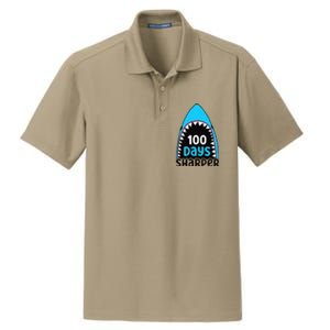 100 Days Sharper Boy Shark 100th Day Of School Dry Zone Grid Polo