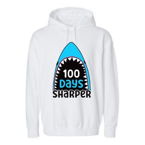 100 Days Sharper Boy Shark 100th Day Of School Garment-Dyed Fleece Hoodie