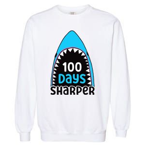 100 Days Sharper Boy Shark 100th Day Of School Garment-Dyed Sweatshirt