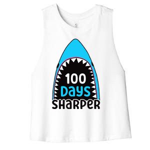 100 Days Sharper Boy Shark 100th Day Of School Women's Racerback Cropped Tank