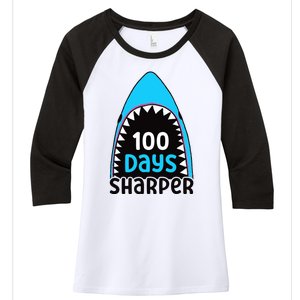 100 Days Sharper Boy Shark 100th Day Of School Women's Tri-Blend 3/4-Sleeve Raglan Shirt