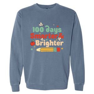 100 Days Smarter And Brighter Happy 100 Days Of School Groovy Gift Garment-Dyed Sweatshirt