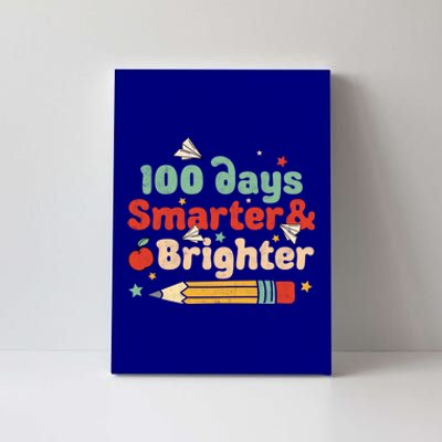 100 Days Smarter And Brighter Happy 100 Days Of School Groovy Gift Canvas