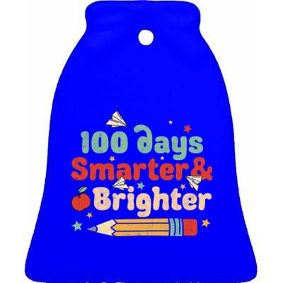 100 Days Smarter And Brighter Happy 100 Days Of School Groovy Gift Ceramic Bell Ornament