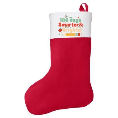 100 Days Smarter And Brighter Happy 100 Days Of School Groovy Gift Felt Holiday Christmas Stocking