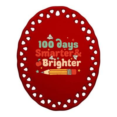 100 Days Smarter And Brighter Happy 100 Days Of School Groovy Gift Ceramic Oval Ornament