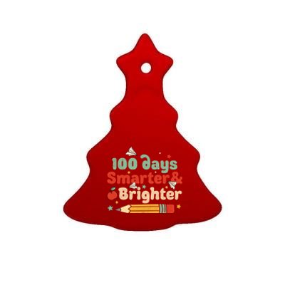 100 Days Smarter And Brighter Happy 100 Days Of School Groovy Gift Ceramic Tree Ornament