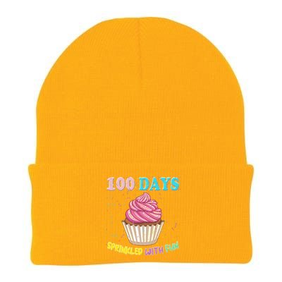 100 Days Sprinkled Fun Pink Cupcake 100th Day Of School Gift Knit Cap Winter Beanie