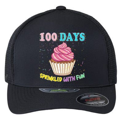 100 Days Sprinkled Fun Pink Cupcake 100th Day Of School Gift Flexfit Unipanel Trucker Cap