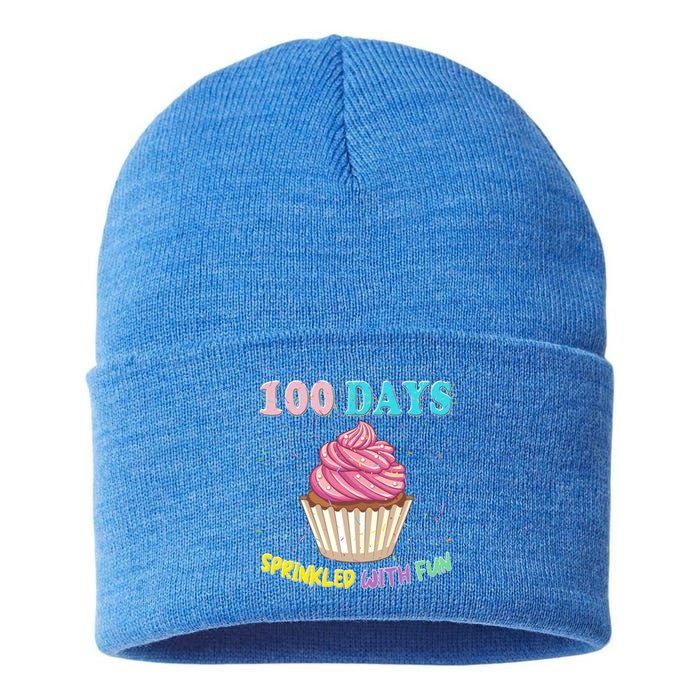 100 Days Sprinkled Fun Pink Cupcake 100th Day Of School Gift Sustainable Knit Beanie