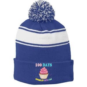 100 Days Sprinkled Fun Pink Cupcake 100th Day Of School Gift Stripe Pom Pom Beanie