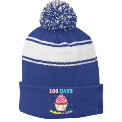 100 Days Sprinkled Fun Pink Cupcake 100th Day Of School Gift Stripe Pom Pom Beanie