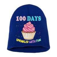 100 Days Sprinkled Fun Pink Cupcake 100th Day Of School Gift Short Acrylic Beanie