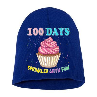 100 Days Sprinkled Fun Pink Cupcake 100th Day Of School Gift Short Acrylic Beanie