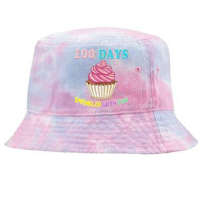 100 Days Sprinkled Fun Pink Cupcake 100th Day Of School Gift Tie-Dyed Bucket Hat