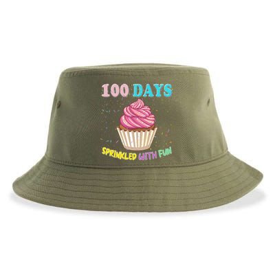 100 Days Sprinkled Fun Pink Cupcake 100th Day Of School Gift Sustainable Bucket Hat