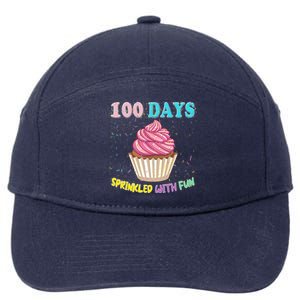 100 Days Sprinkled Fun Pink Cupcake 100th Day Of School Gift 7-Panel Snapback Hat