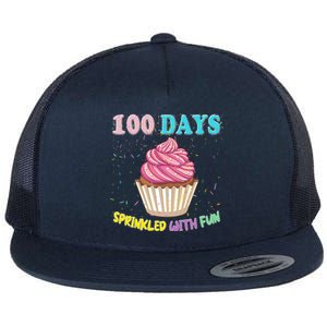 100 Days Sprinkled Fun Pink Cupcake 100th Day Of School Gift Flat Bill Trucker Hat