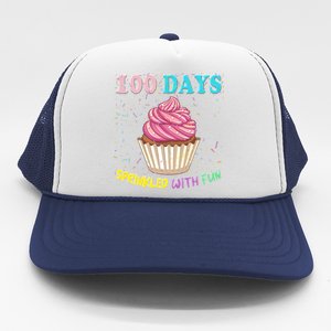 100 Days Sprinkled Fun Pink Cupcake 100th Day Of School Gift Trucker Hat