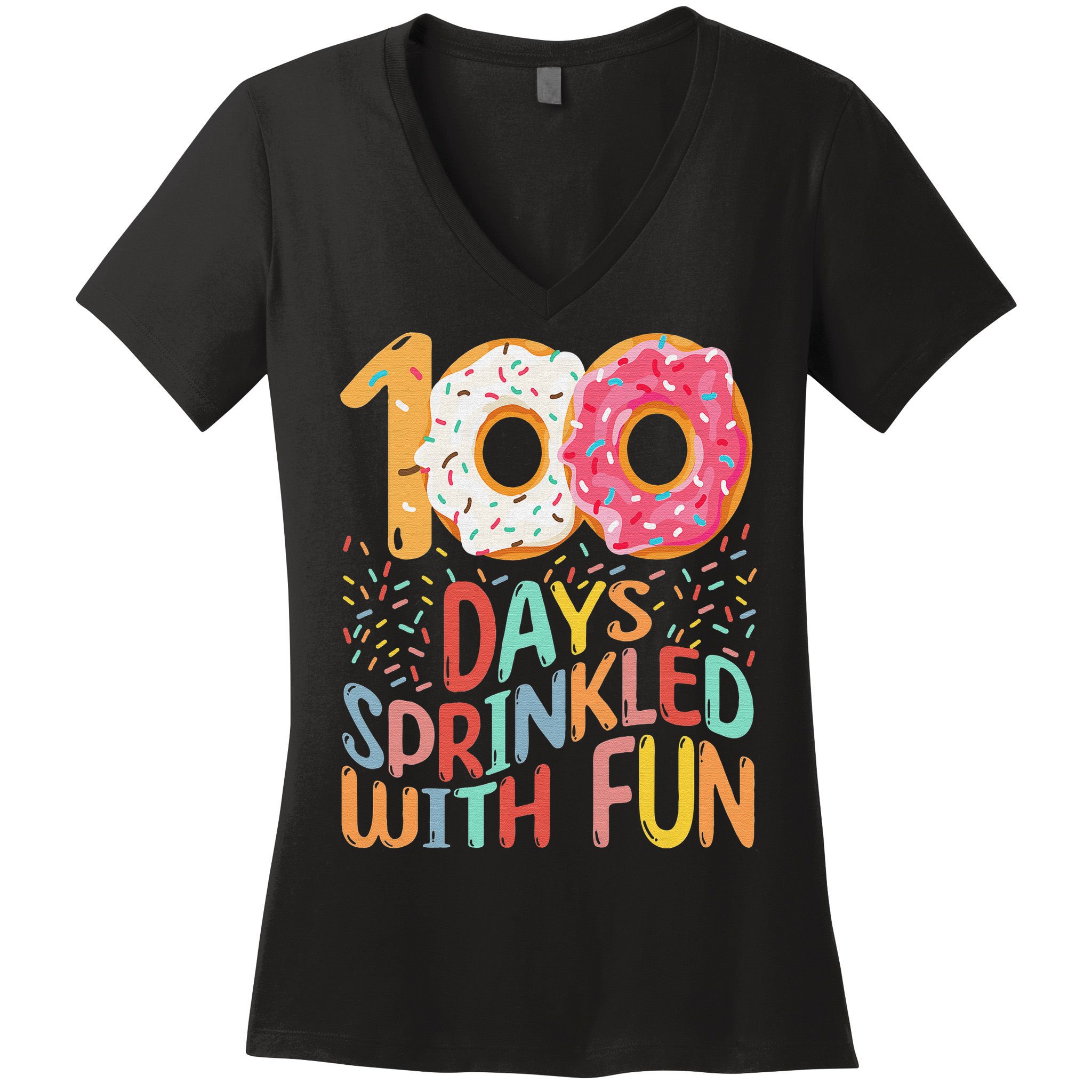 100 Days Sprinkled With Fun Cupcake 100th Day Of School Women's V-Neck T-Shirt