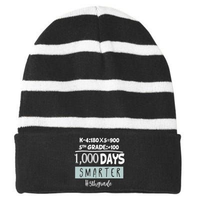 1000 days smarter - Fifth Grade Student Teacher gift Striped Beanie with Solid Band