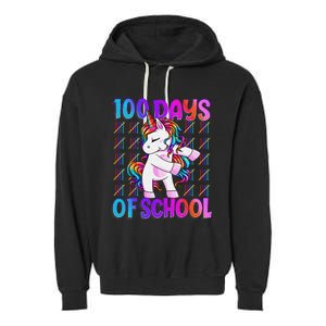 100 Days Smarter Unicorn 100 Days Of School 100th Day Garment-Dyed Fleece Hoodie