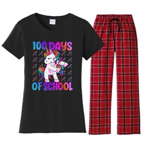 100 Days Smarter Unicorn 100 Days Of School 100th Day Women's Flannel Pajama Set