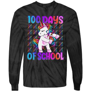 100 Days Smarter Unicorn 100 Days Of School 100th Day Tie-Dye Long Sleeve Shirt