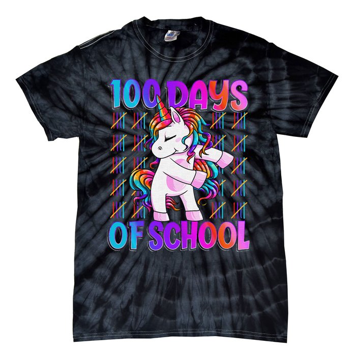 100 Days Smarter Unicorn 100 Days Of School 100th Day Tie-Dye T-Shirt