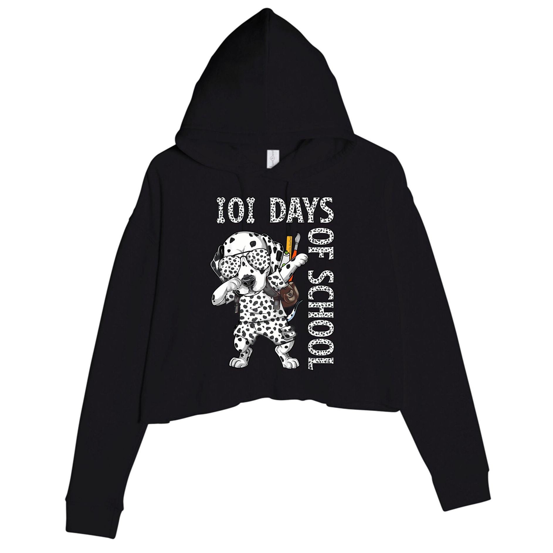 101 Days School Dabbing Dalmatian Dog Teachers Crop Fleece Hoodie