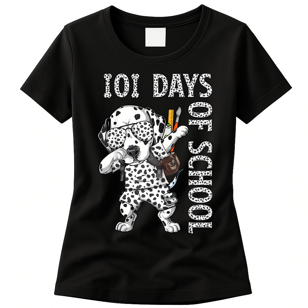 101 Days School Dabbing Dalmatian Dog Teachers Womens T-Shirt