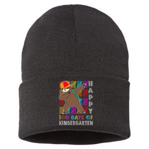 100 Days Smarter Happy 100th Day Of School Dabbing Sloth Sustainable Knit Beanie