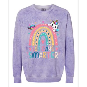 100 Days Smarter Unicorn 100th Day Of School Gift Colorblast Crewneck Sweatshirt