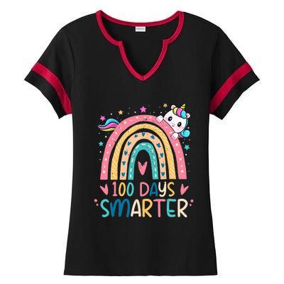 100 Days Smarter Unicorn 100th Day Of School Gift Ladies Halftime Notch Neck Tee