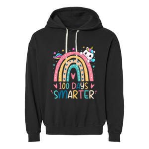 100 Days Smarter Unicorn 100th Day Of School Gift Garment-Dyed Fleece Hoodie