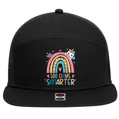 100 Days Smarter Unicorn 100th Day Of School Gift 7 Panel Mesh Trucker Snapback Hat