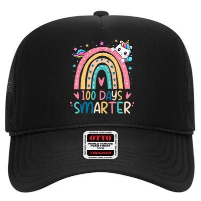 100 Days Smarter Unicorn 100th Day Of School Gift High Crown Mesh Back Trucker Hat