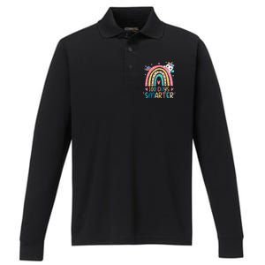 100 Days Smarter Unicorn 100th Day Of School Gift Performance Long Sleeve Polo