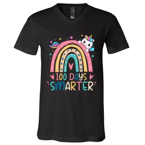 100 Days Smarter Unicorn 100th Day Of School Gift V-Neck T-Shirt