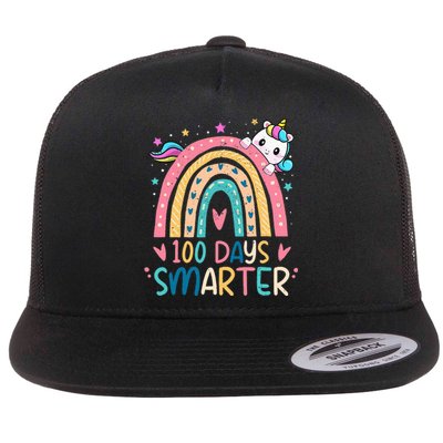 100 Days Smarter Unicorn 100th Day Of School Gift Flat Bill Trucker Hat