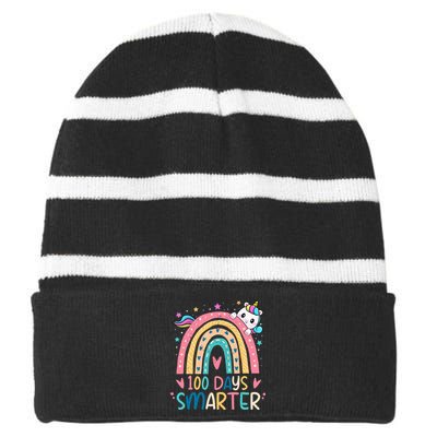 100 Days Smarter Unicorn 100th Day Of School Gift Striped Beanie with Solid Band