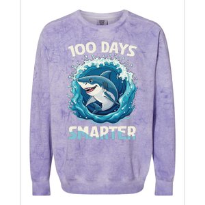 100 Days Smarter Funny Shark 100th Day Of School Boy Shark Colorblast Crewneck Sweatshirt