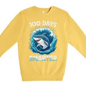 100 Days Smarter Funny Shark 100th Day Of School Boy Shark Premium Crewneck Sweatshirt