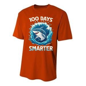 100 Days Smarter Funny Shark 100th Day Of School Boy Shark Performance Sprint T-Shirt