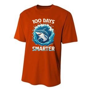 100 Days Smarter Funny Shark 100th Day Of School Boy Shark Youth Performance Sprint T-Shirt