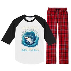 100 Days Smarter Funny Shark 100th Day Of School Boy Shark Raglan Sleeve Pajama Set