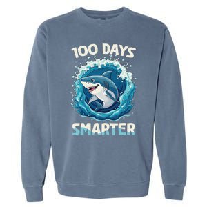 100 Days Smarter Funny Shark 100th Day Of School Boy Shark Garment-Dyed Sweatshirt