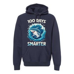 100 Days Smarter Funny Shark 100th Day Of School Boy Shark Premium Hoodie